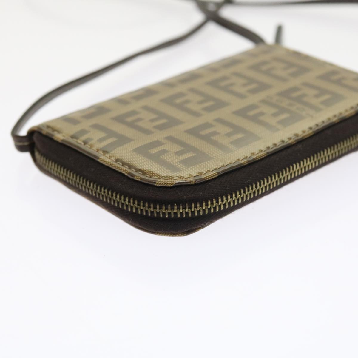 FENDI Zucchino Canvas Shoulder Wallet Enamel Brown 54463