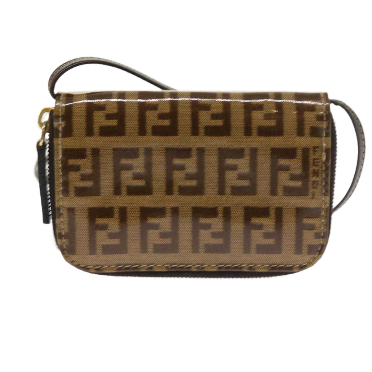 FENDI Zucchino Canvas Shoulder Wallet Enamel Brown 54463