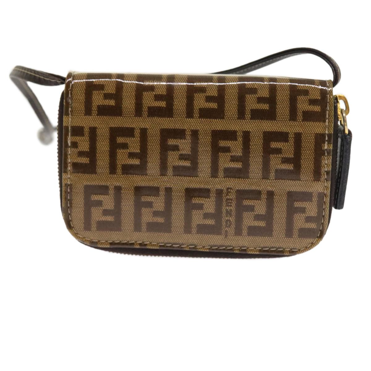 FENDI Zucchino Canvas Shoulder Wallet Enamel Brown 54463