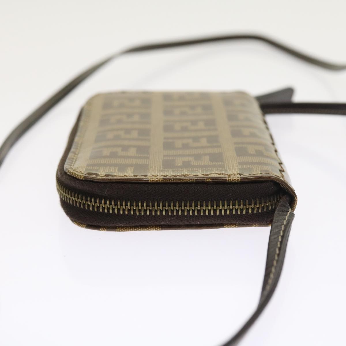 FENDI Zucchino Canvas Shoulder Wallet Enamel Brown 54463