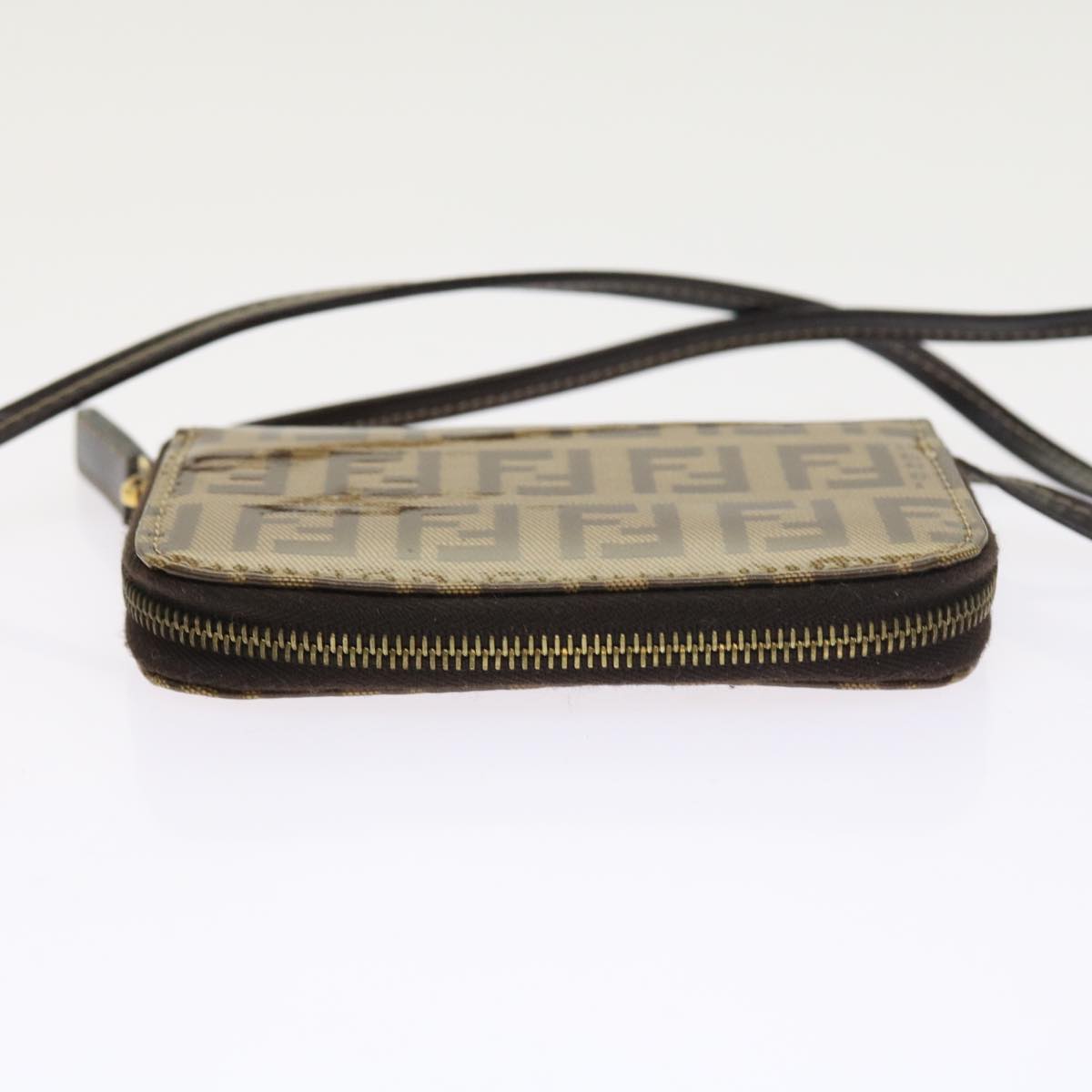 FENDI Zucchino Canvas Shoulder Wallet Enamel Brown 54463