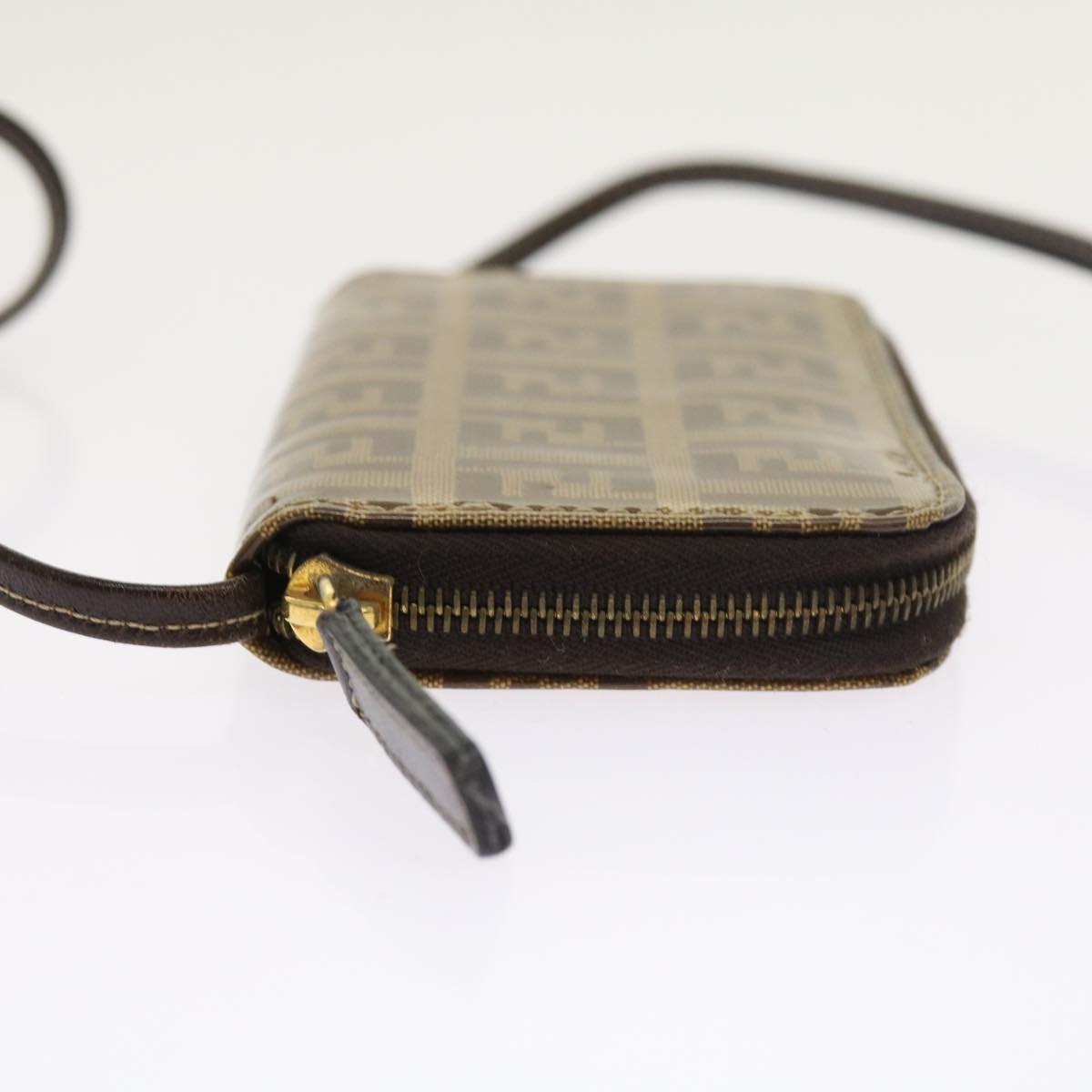 FENDI Zucchino Canvas Shoulder Wallet Enamel Brown 54463