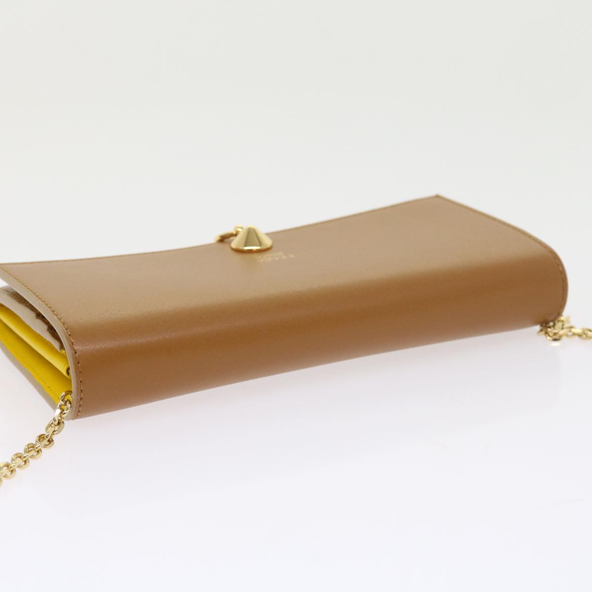 FENDI Chain Shoulder Long Wallet Leather Yellow Brown 54537