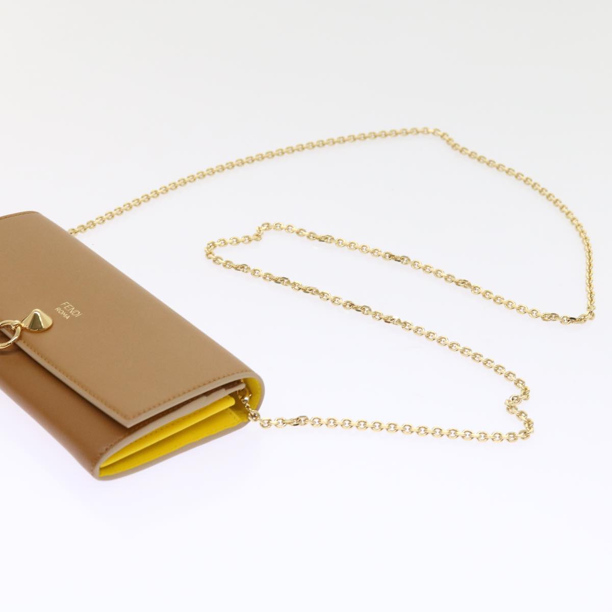 FENDI Chain Shoulder Long Wallet Leather Yellow Brown 54537