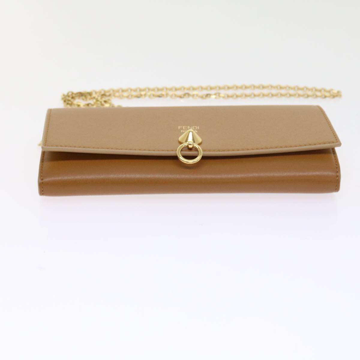 FENDI Chain Shoulder Long Wallet Leather Yellow Brown 54537