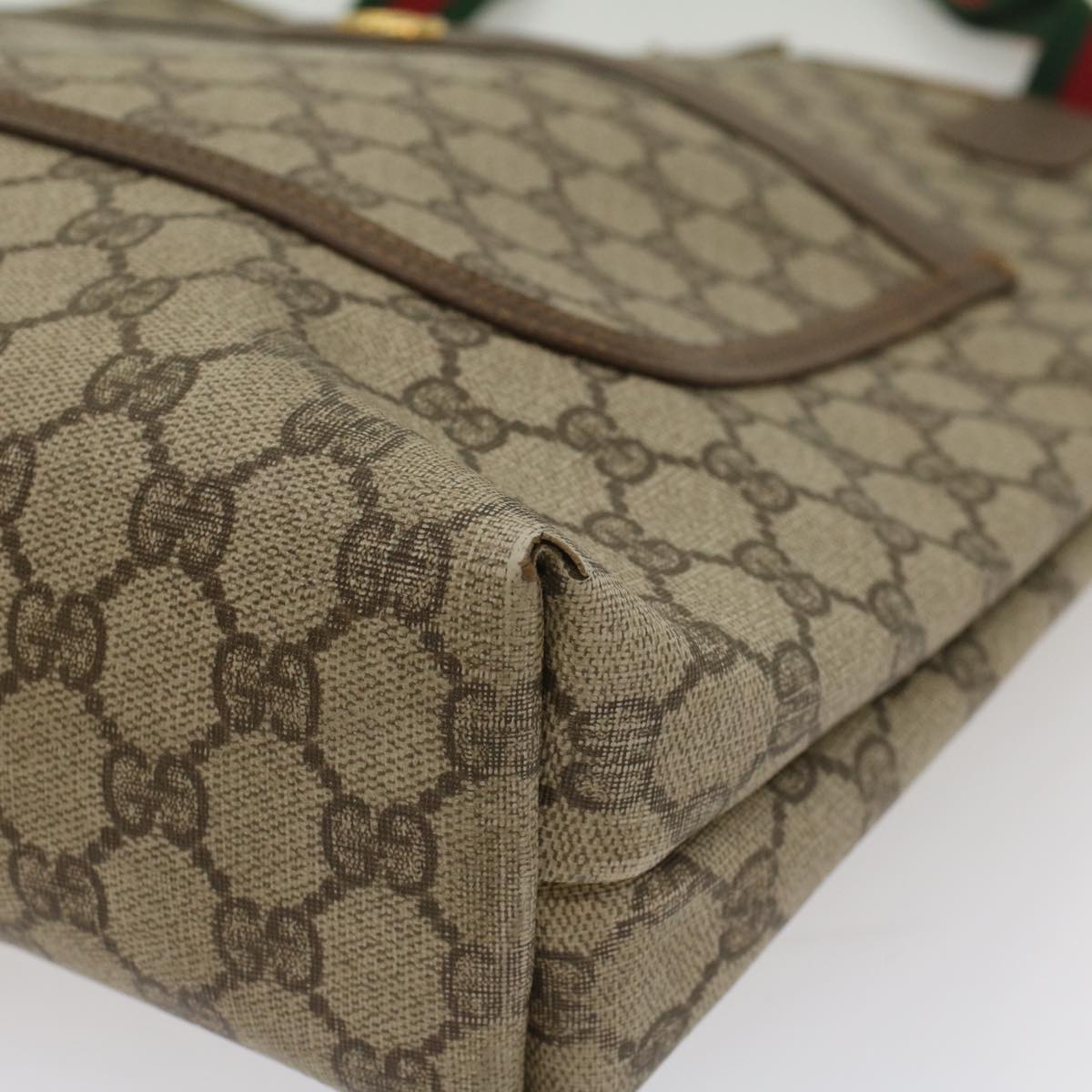 GUCCI GG Supreme Web Sherry Line Tote Bag Beige Red 002 58 6487 9411 54557