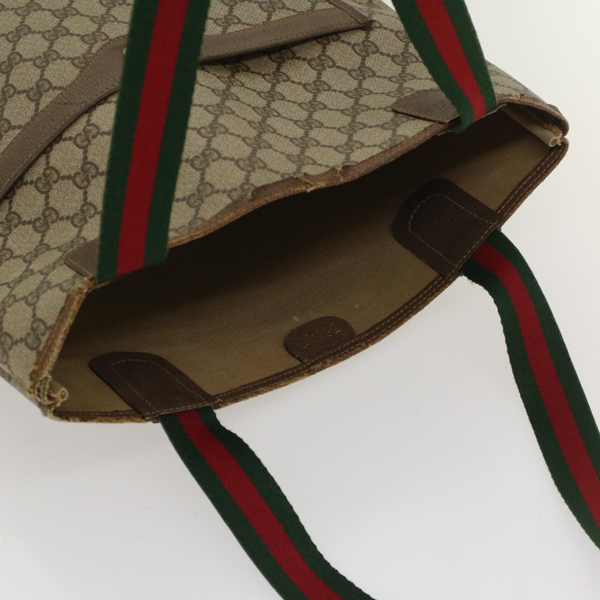 GUCCI GG Supreme Web Sherry Line Tote Bag Beige Red 002 58 6487 9411 54557