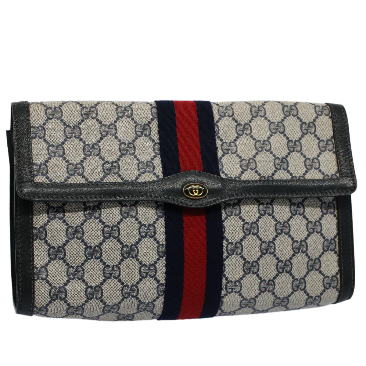 GUCCI GG Canvas Sherry Line Clutch Bag Gray Red Navy 41 014 3087 30 54692