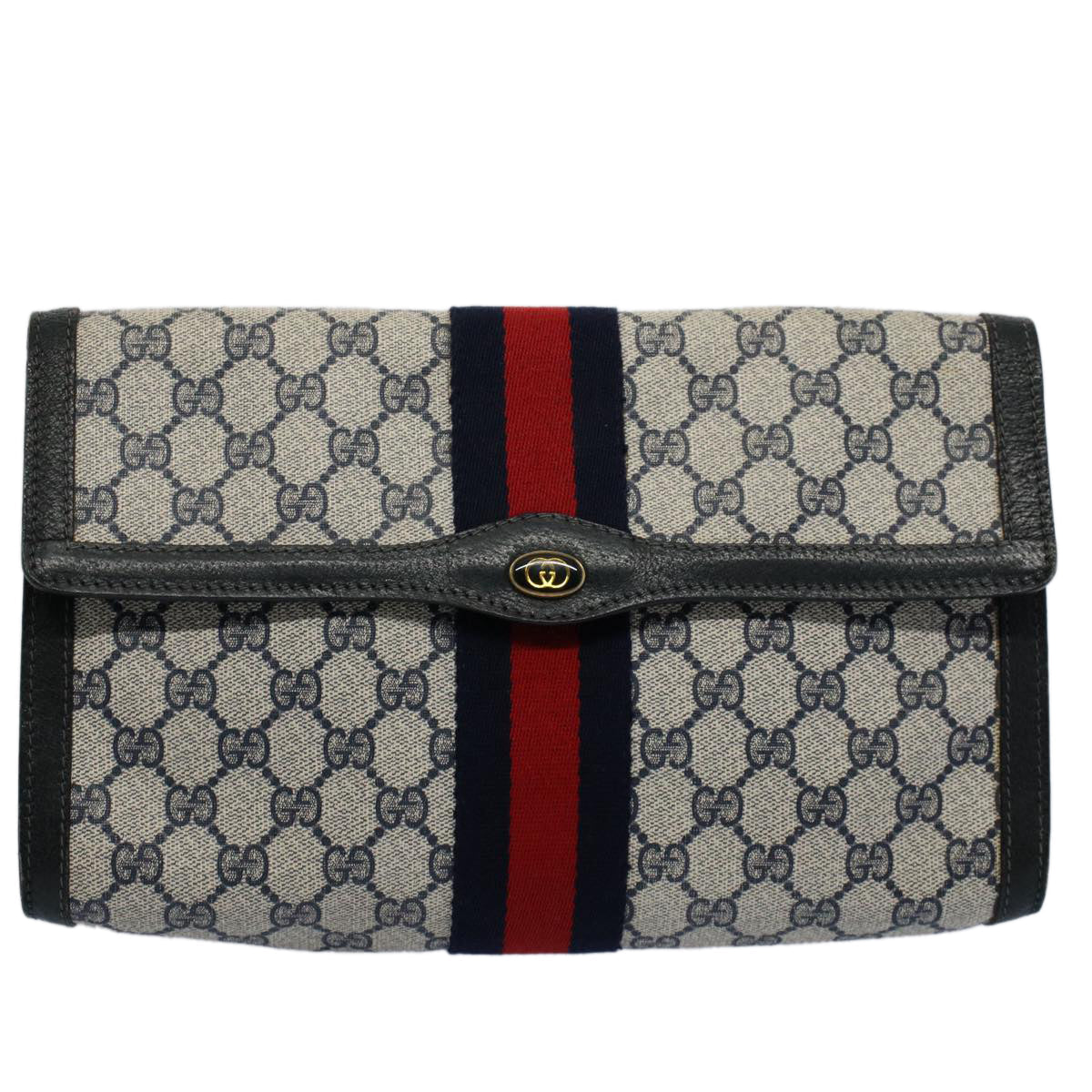 GUCCI GG Canvas Sherry Line Clutch Bag Gray Red Navy 41 014 3087 30 54692