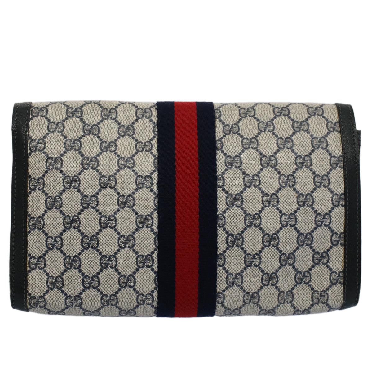 GUCCI GG Canvas Sherry Line Clutch Bag Gray Red Navy 41 014 3087 30 54692