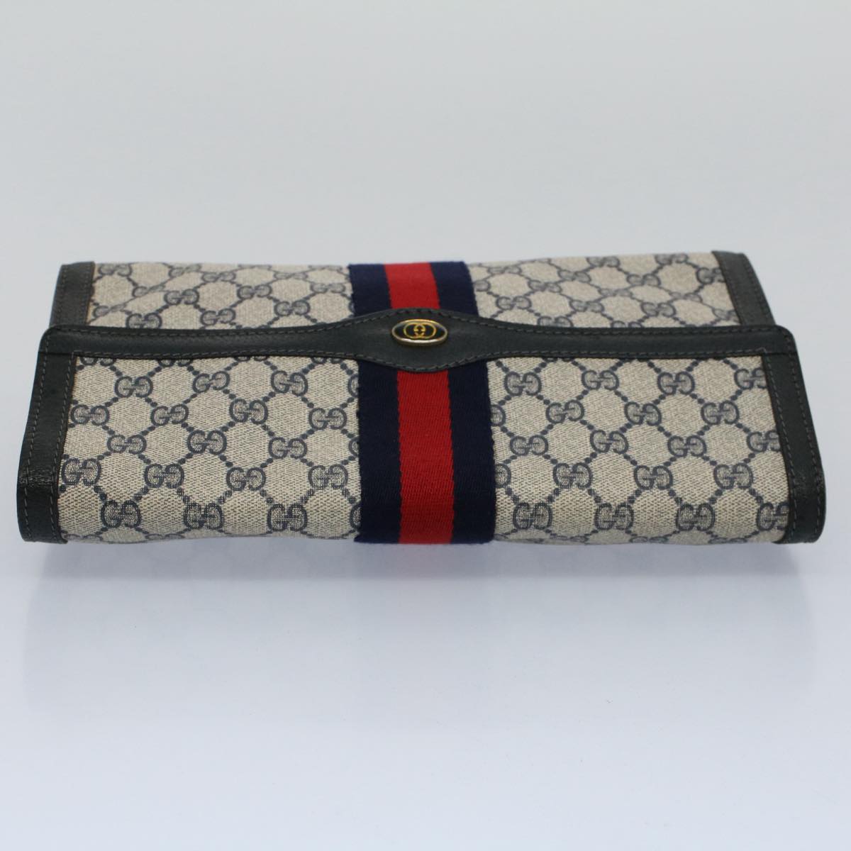 GUCCI GG Canvas Sherry Line Clutch Bag Gray Red Navy 41 014 3087 30 54692