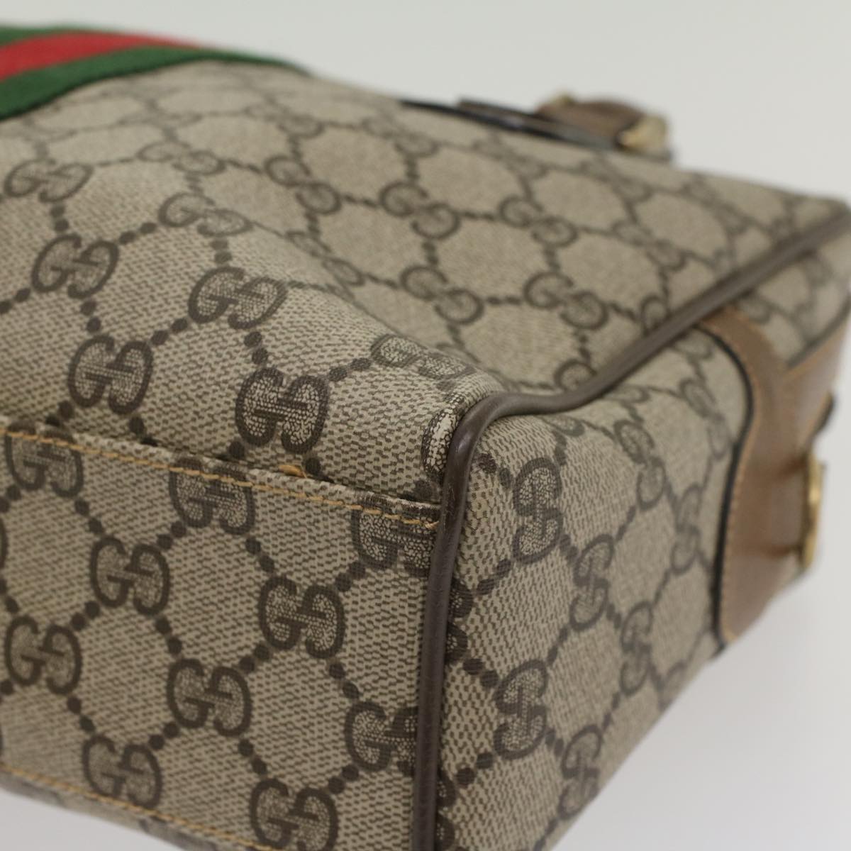 GUCCI GG Supreme Web Sherry Line Hand Bag Beige Red 378 002 3839 54693