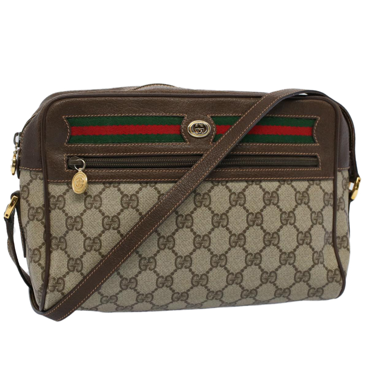 GUCCI GG Supreme Web Sherry Line Shoulder Bag Beige Red 119 02 088 54697