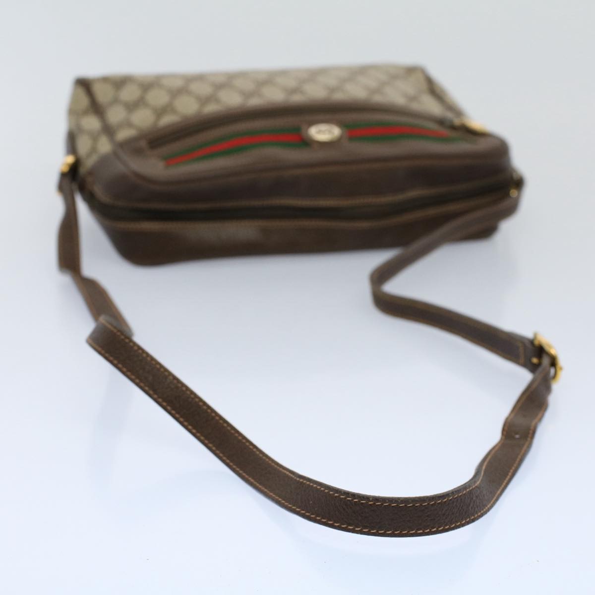 GUCCI GG Supreme Web Sherry Line Shoulder Bag Beige Red 119 02 088 54697