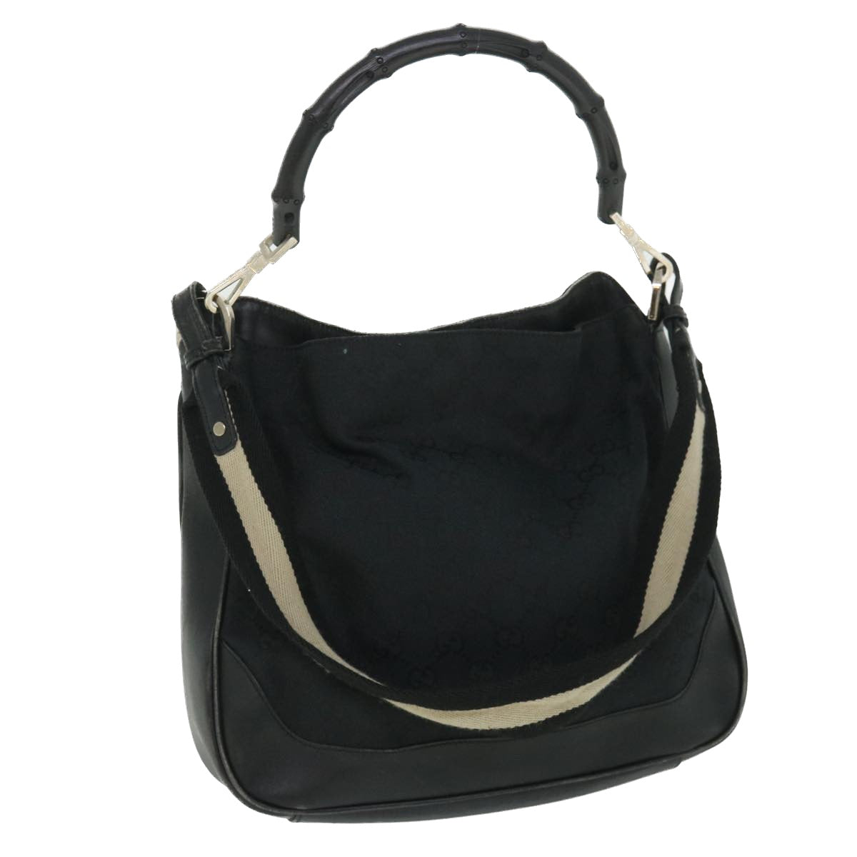 GUCCI GG Canvas Sherry Line Bamboo Hand Bag 2way Black White 001 4095 54699
