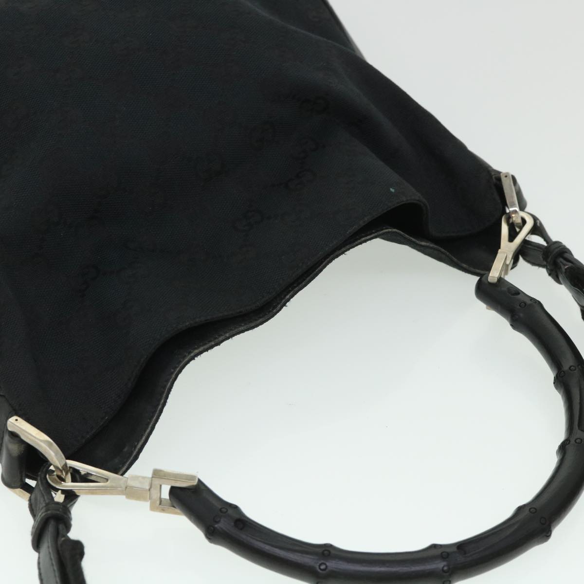 GUCCI GG Canvas Sherry Line Bamboo Hand Bag 2way Black White 001 4095 54699
