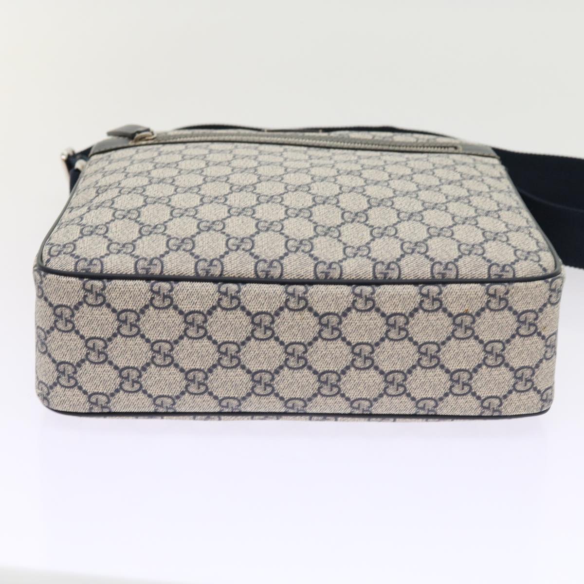 GUCCI GG Supreme Shoulder Bag PVC Leather Gray Navy 201448 54703