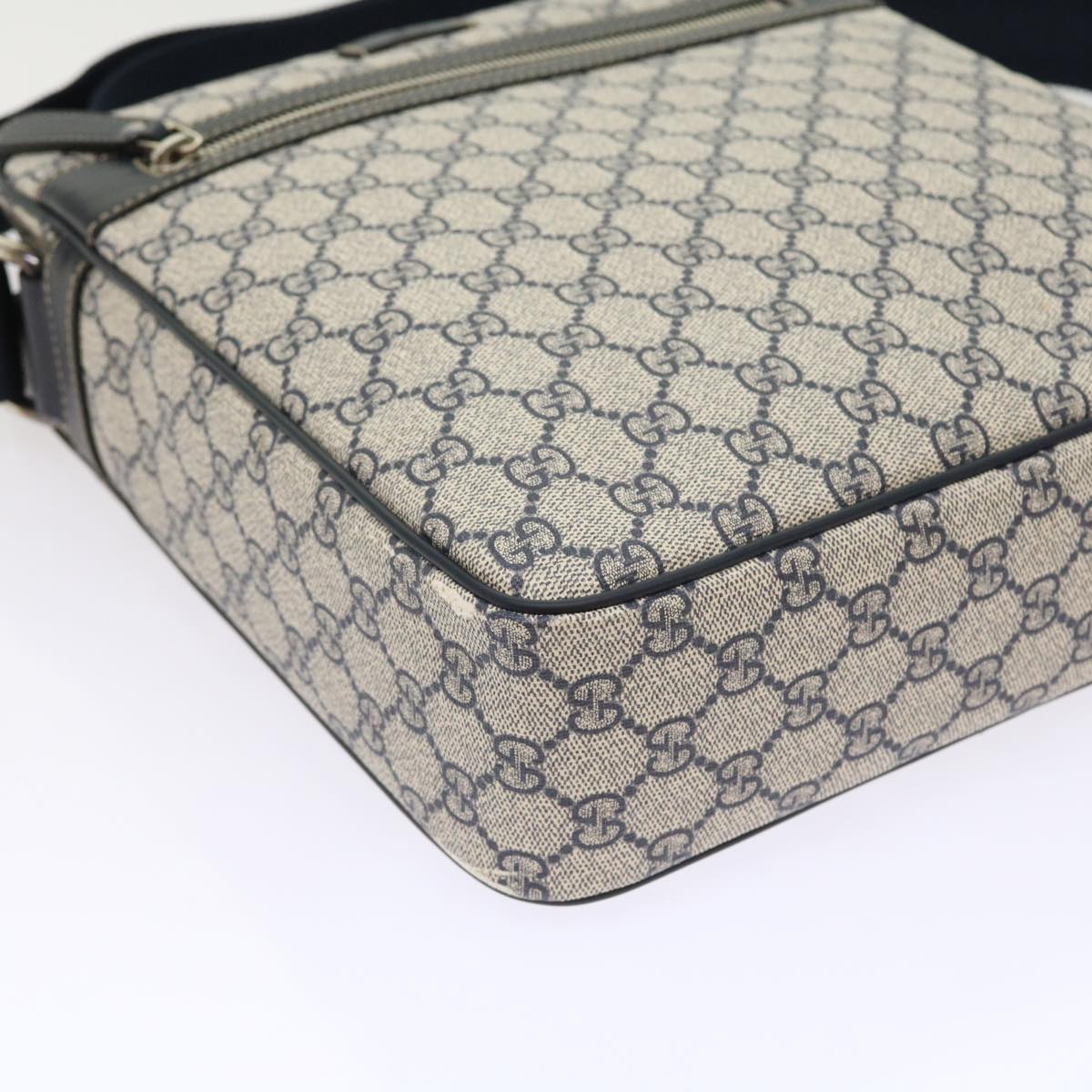 GUCCI GG Supreme Shoulder Bag PVC Leather Gray Navy 201448 54703