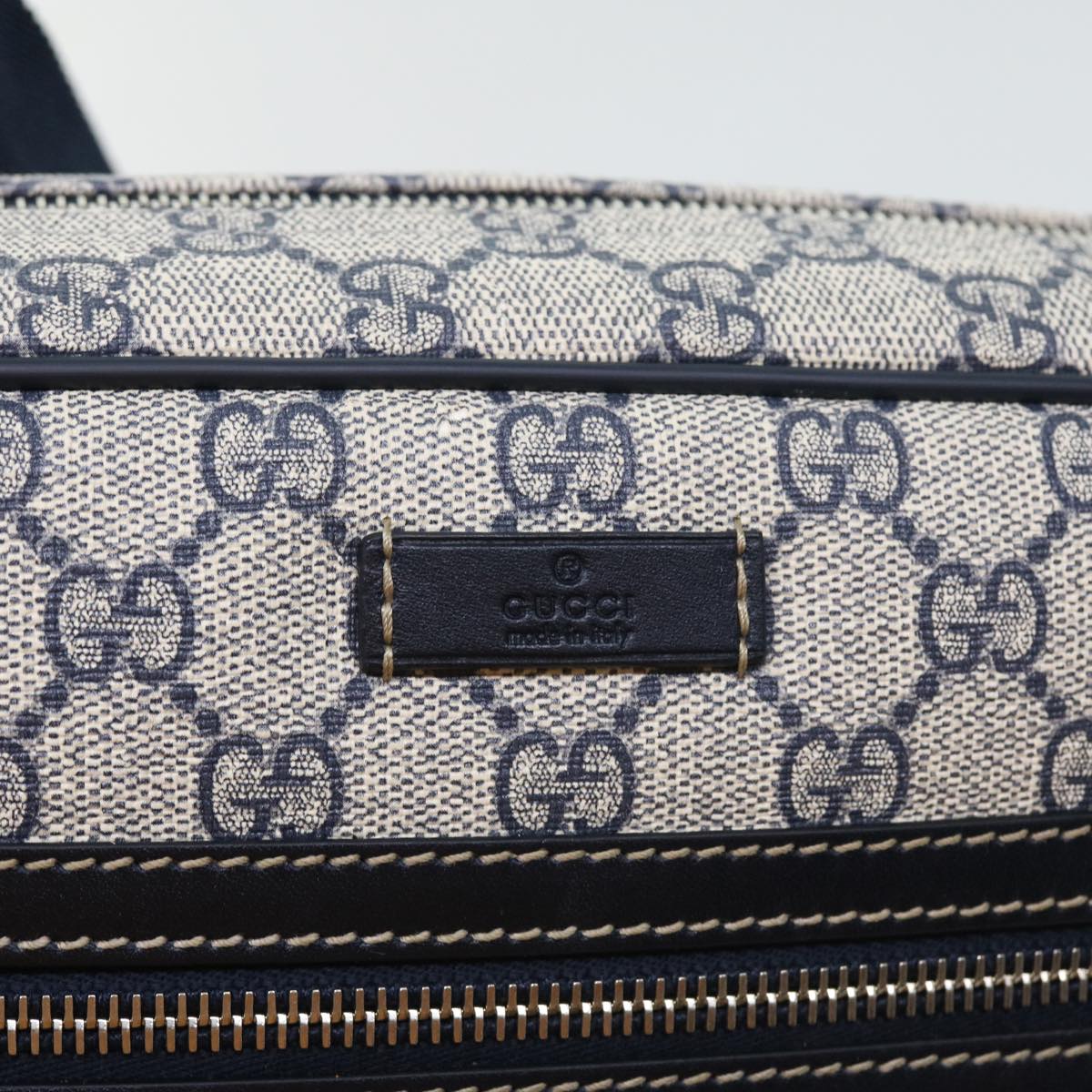 GUCCI GG Supreme Shoulder Bag PVC Leather Gray Navy 201448 54703
