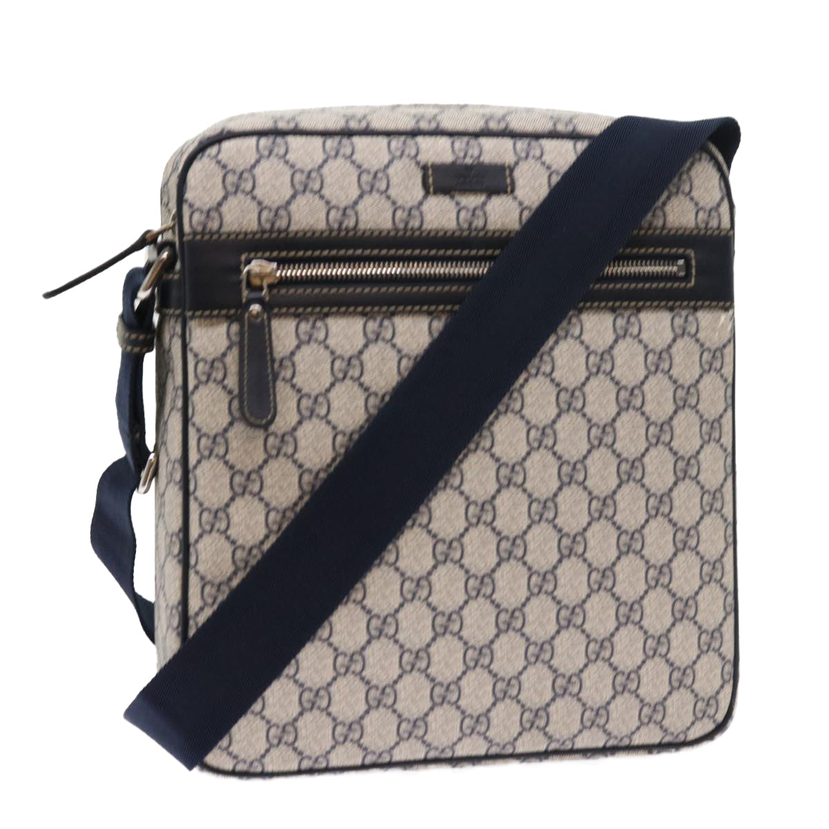 GUCCI GG Supreme Shoulder Bag PVC Leather Gray Navy 201448 54703