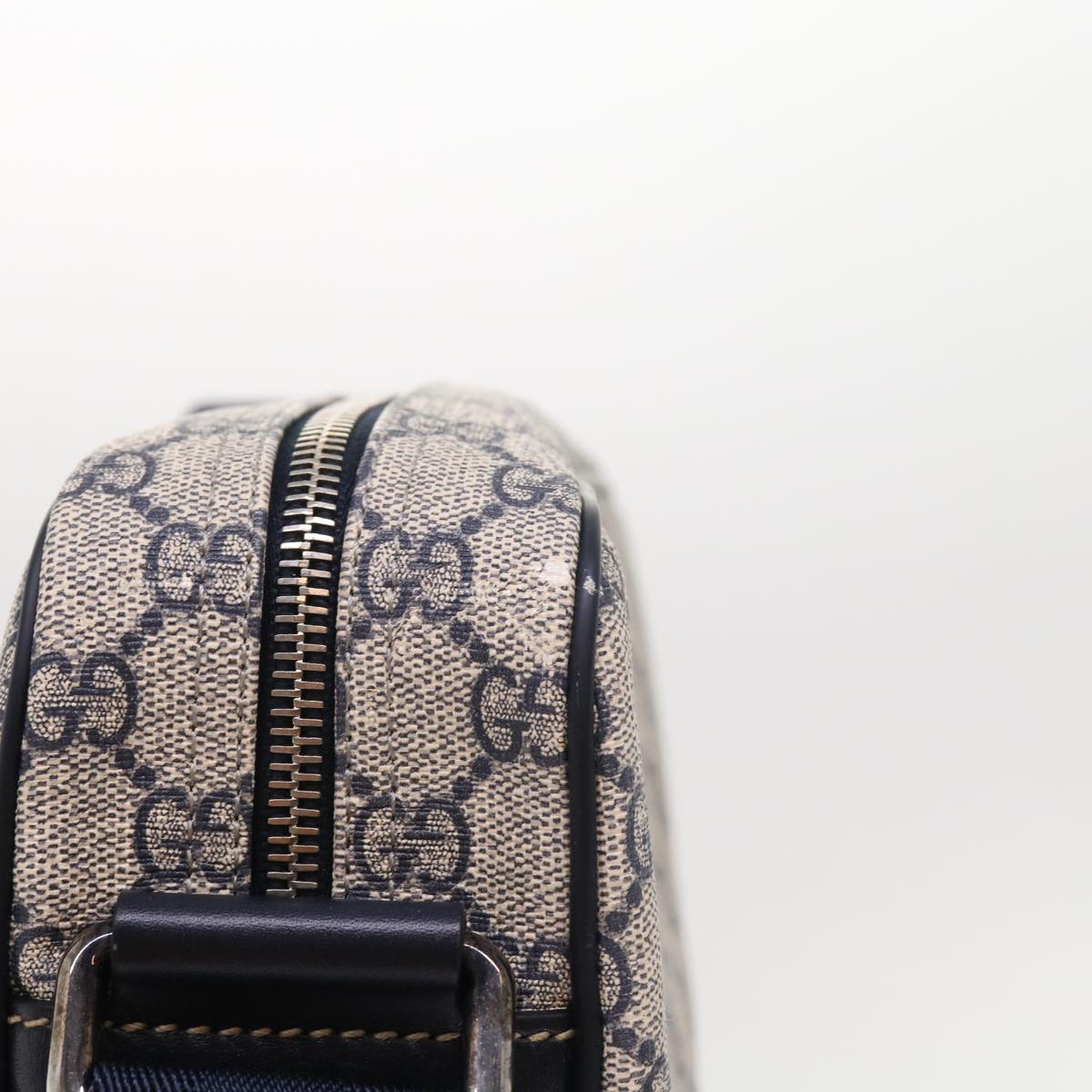 GUCCI GG Supreme Shoulder Bag PVC Leather Gray Navy 201448 54703