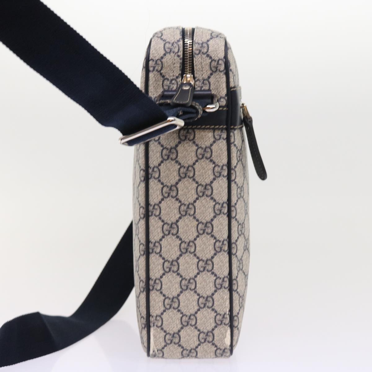 GUCCI GG Supreme Shoulder Bag PVC Leather Gray Navy 201448 54703