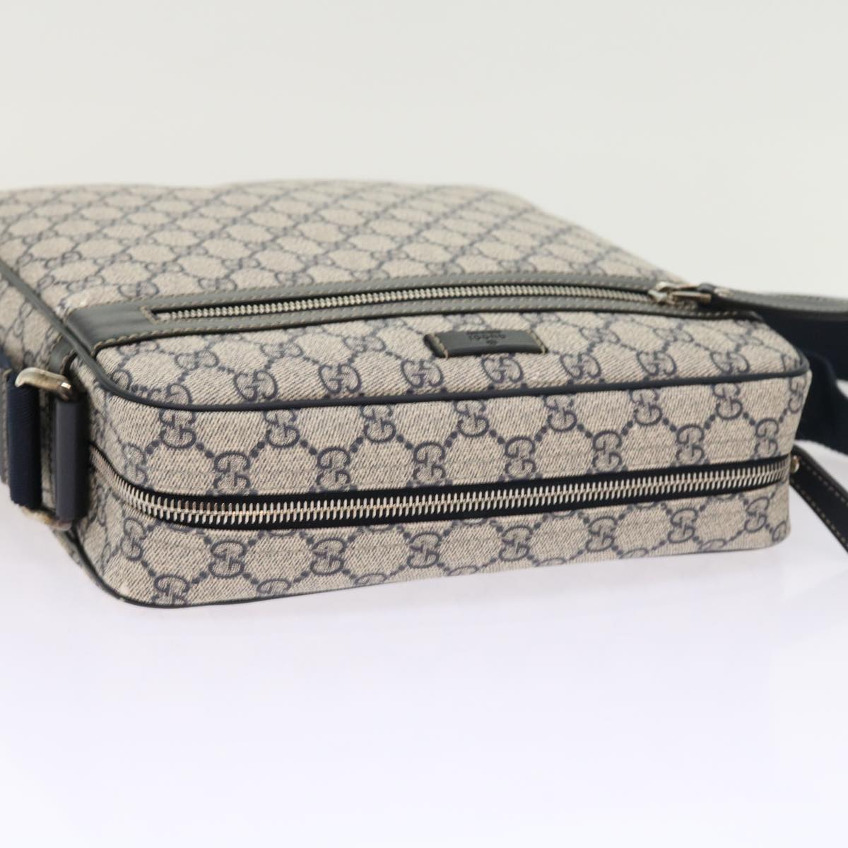 GUCCI GG Supreme Shoulder Bag PVC Leather Gray Navy 201448 54703