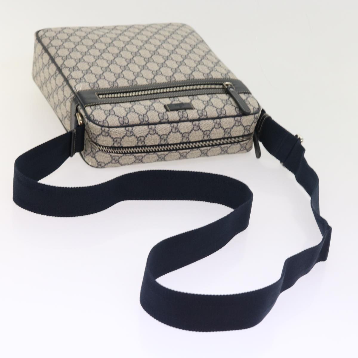 GUCCI GG Supreme Shoulder Bag PVC Leather Gray Navy 201448 54703