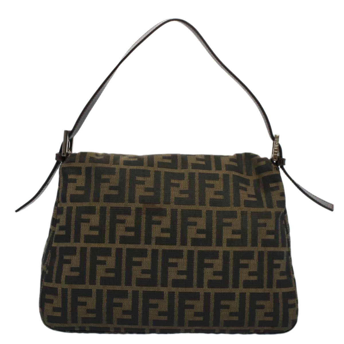 FENDI Zucca Canvas Mamma Baguette Shoulder Bag Black Brown 54707