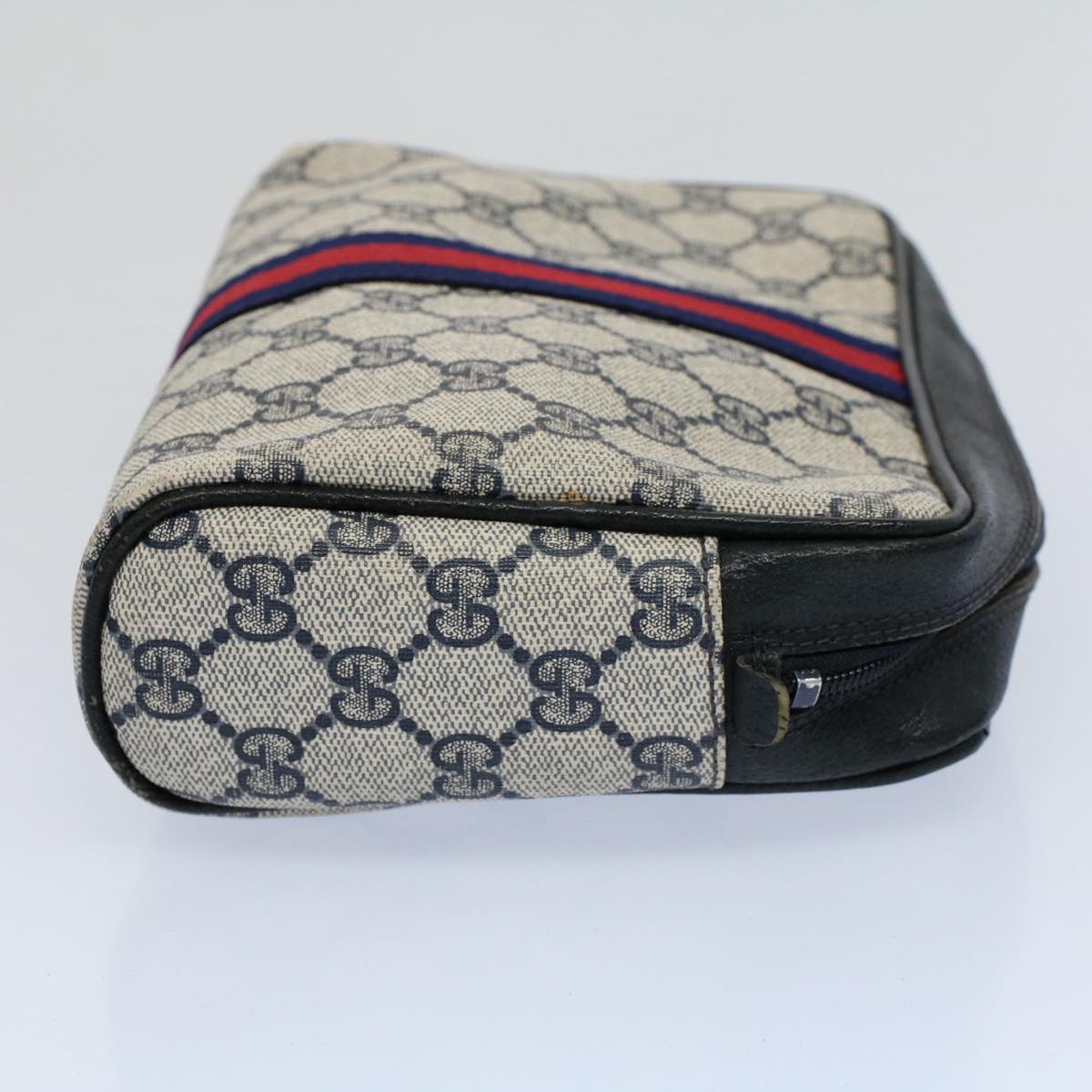 GUCCI GG Canvas Sherry Line Clutch Bag Gray Red Navy 010 378 54723