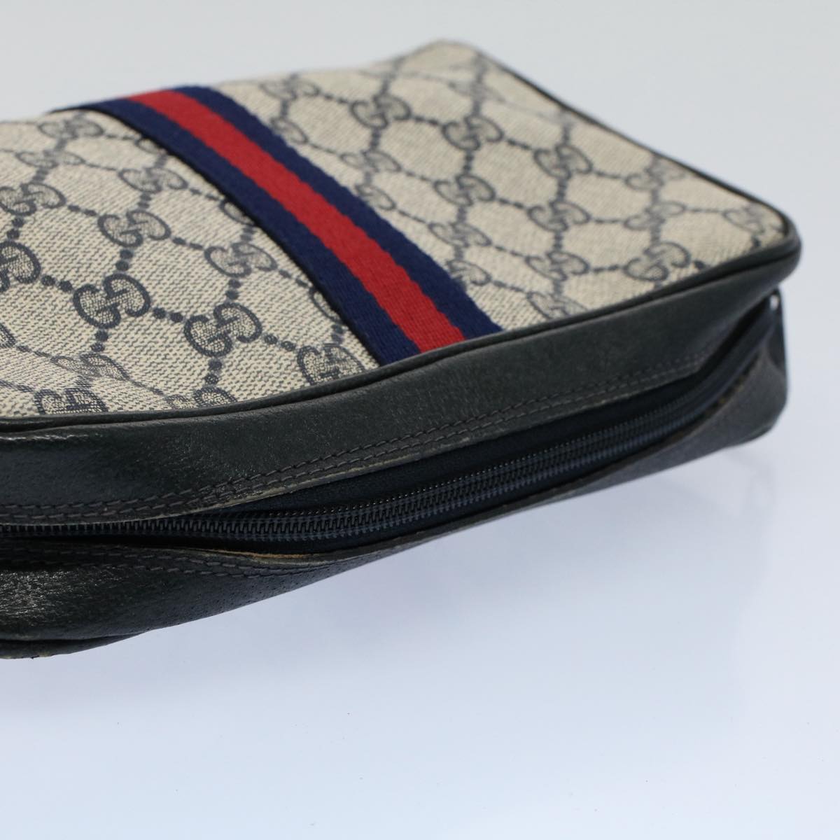 GUCCI GG Canvas Sherry Line Clutch Bag Gray Red Navy 010 378 54723