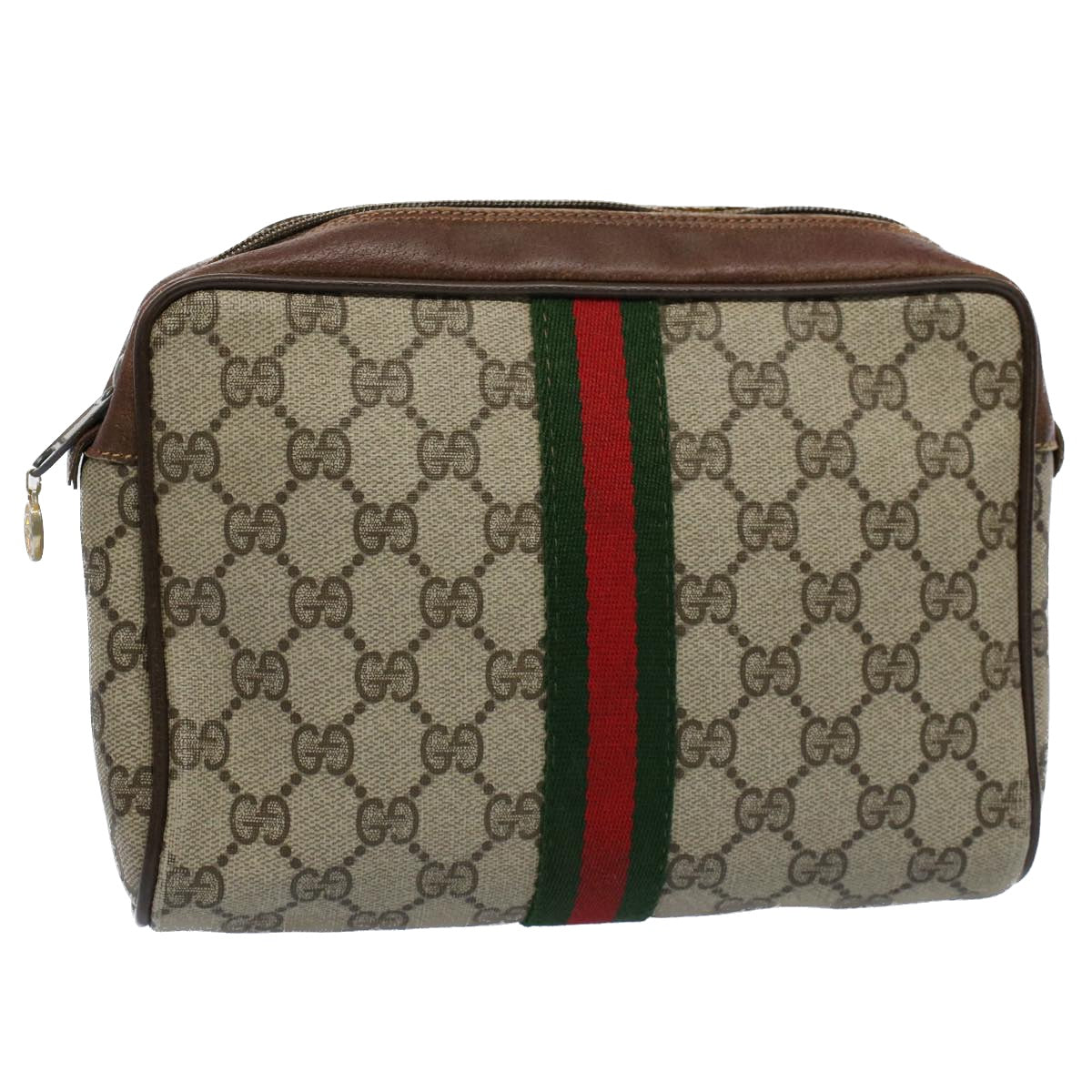 GUCCI GG Canvas Web Sherry Line Clutch Bag Beige Red Green 84 01 012 54726