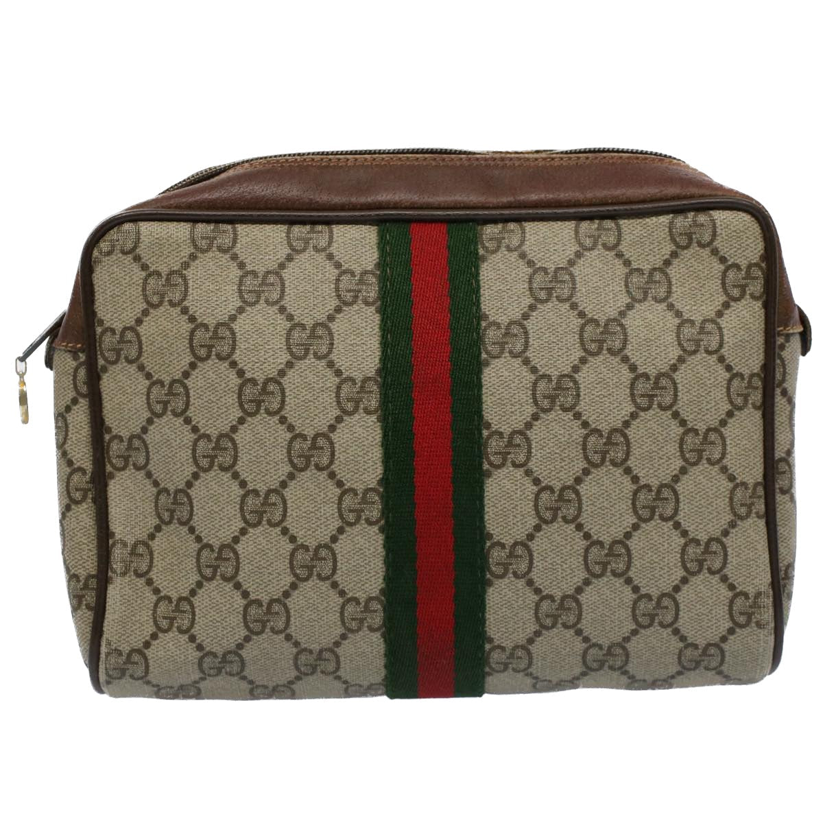 GUCCI GG Canvas Web Sherry Line Clutch Bag Beige Red Green 84 01 012 54726