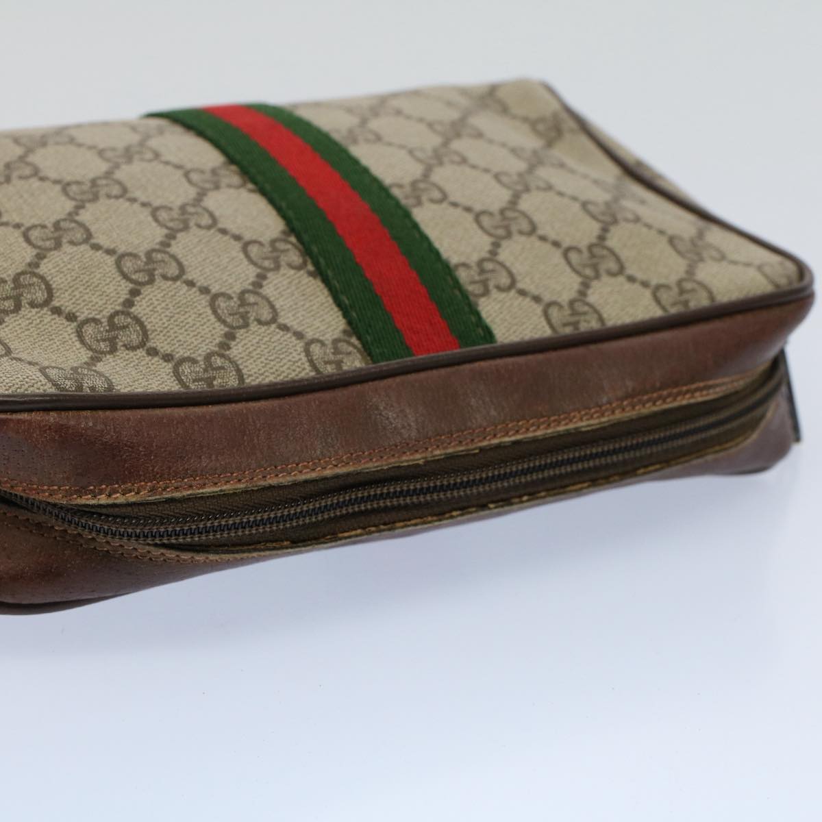 GUCCI GG Canvas Web Sherry Line Clutch Bag Beige Red Green 84 01 012 54726