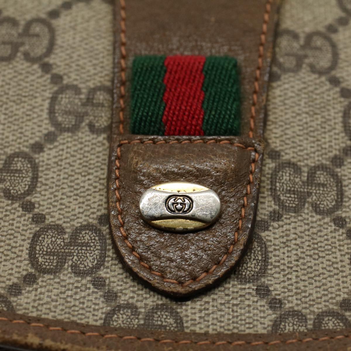 GUCCI GG Canvas Web Sherry Line Clutch Bag Beige Red Green 89 01 030 54732