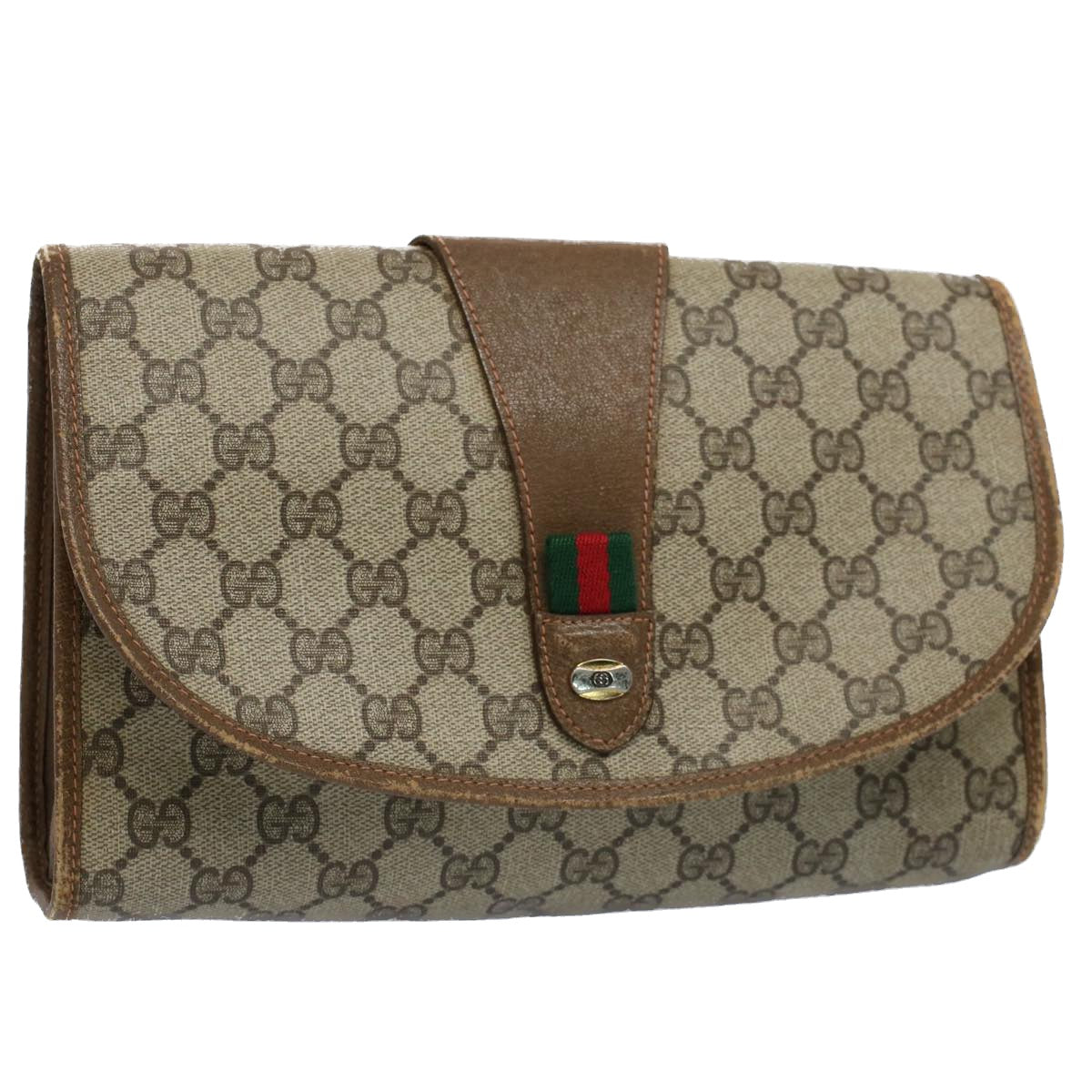 GUCCI GG Canvas Web Sherry Line Clutch Bag Beige Red Green 89 01 030 54732