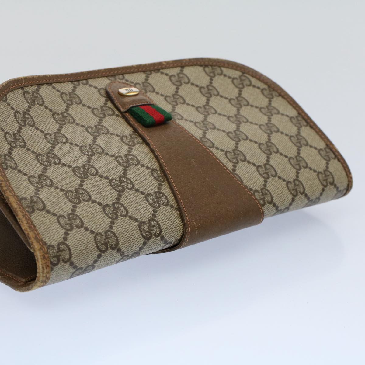 GUCCI GG Canvas Web Sherry Line Clutch Bag Beige Red Green 89 01 030 54732