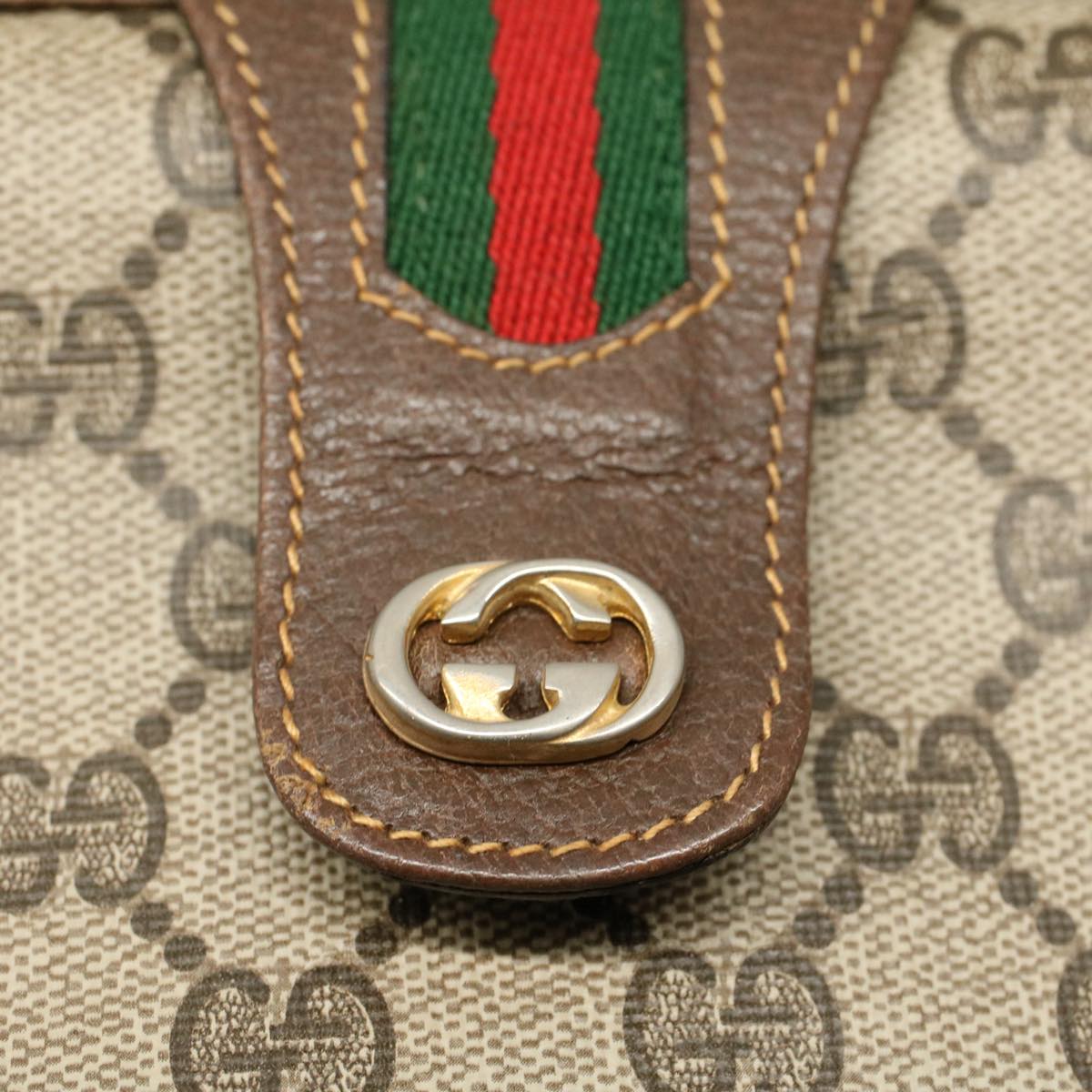 GUCCI GG Canvas Web Sherry Line Shoulder Bag Beige Red 116 02 076 54737