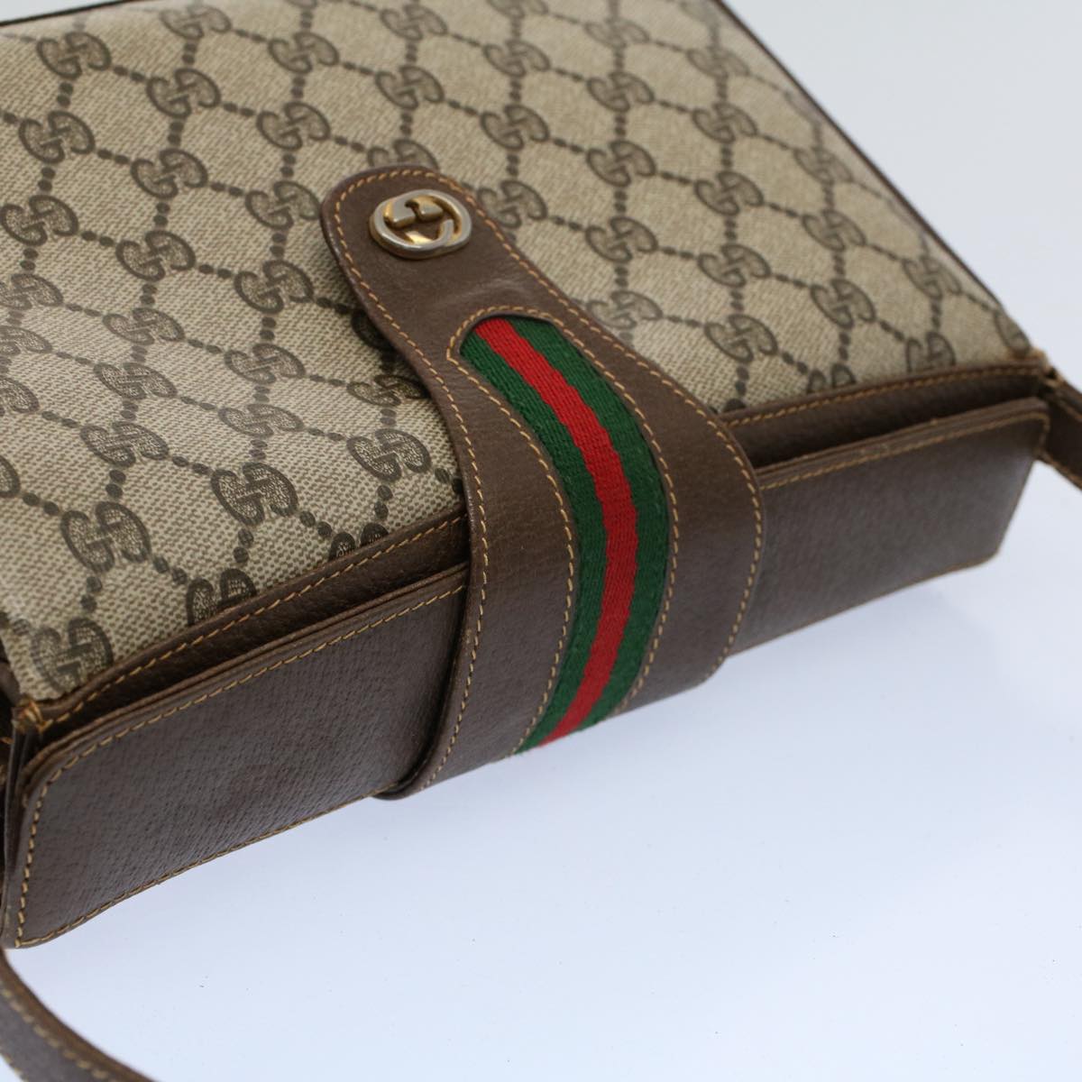 GUCCI GG Canvas Web Sherry Line Shoulder Bag Beige Red 116 02 076 54737