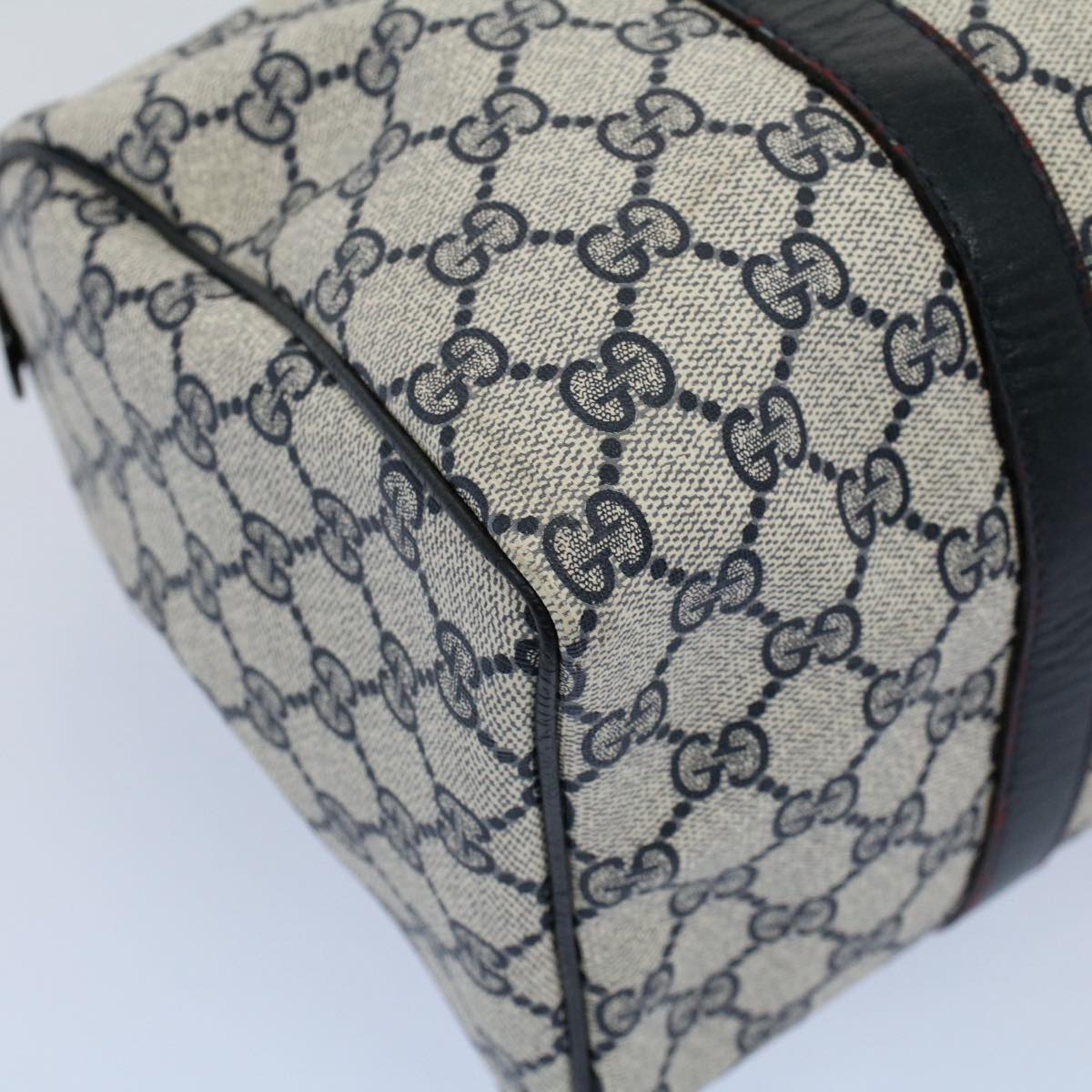 GUCCI GG Canvas Sherry Line Boston Bag Gray Red Navy 010 378 54741