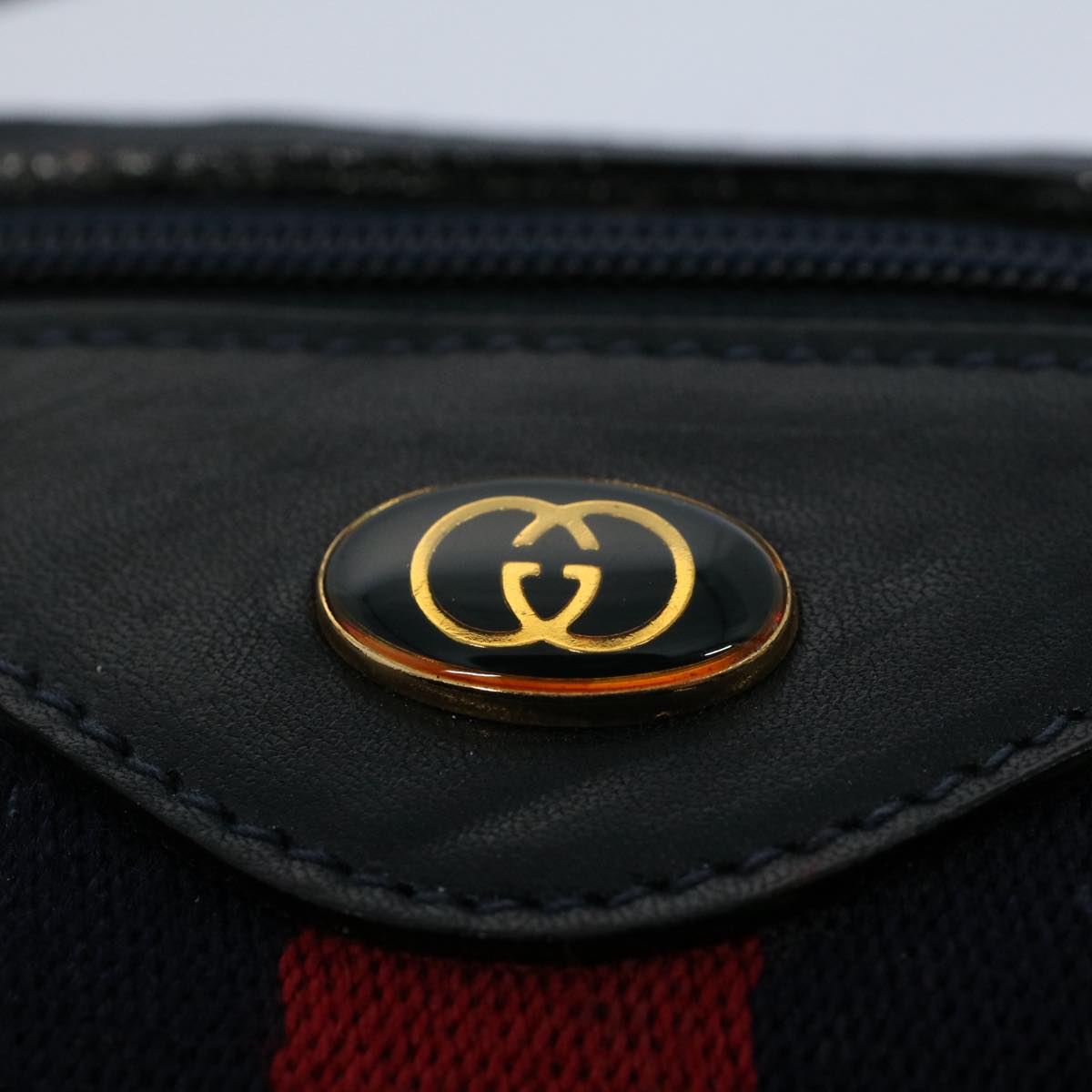 GUCCI GG Canvas Sherry Line Boston Bag Gray Red Navy 010 378 54741