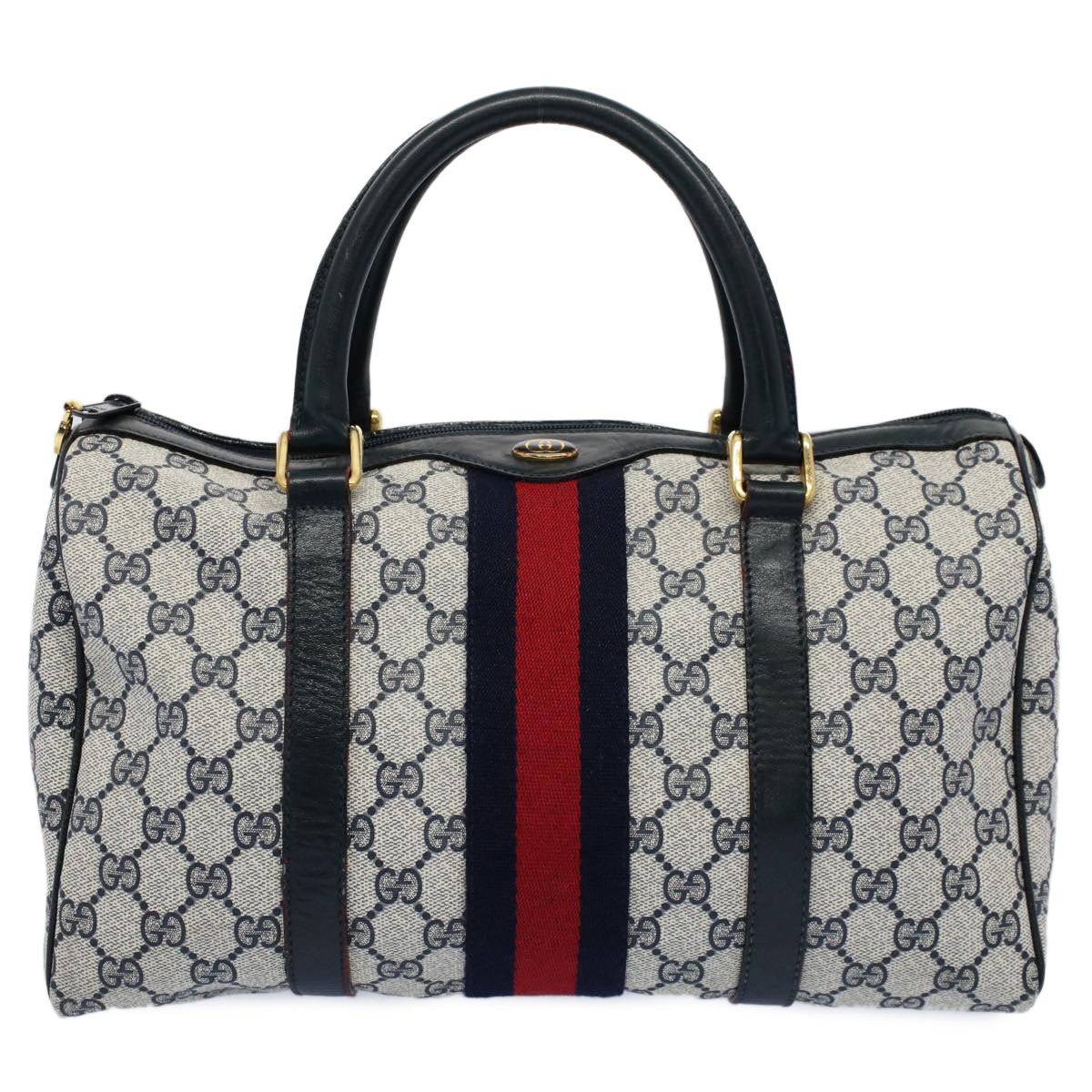 GUCCI GG Canvas Sherry Line Boston Bag Gray Red Navy 010 378 54741