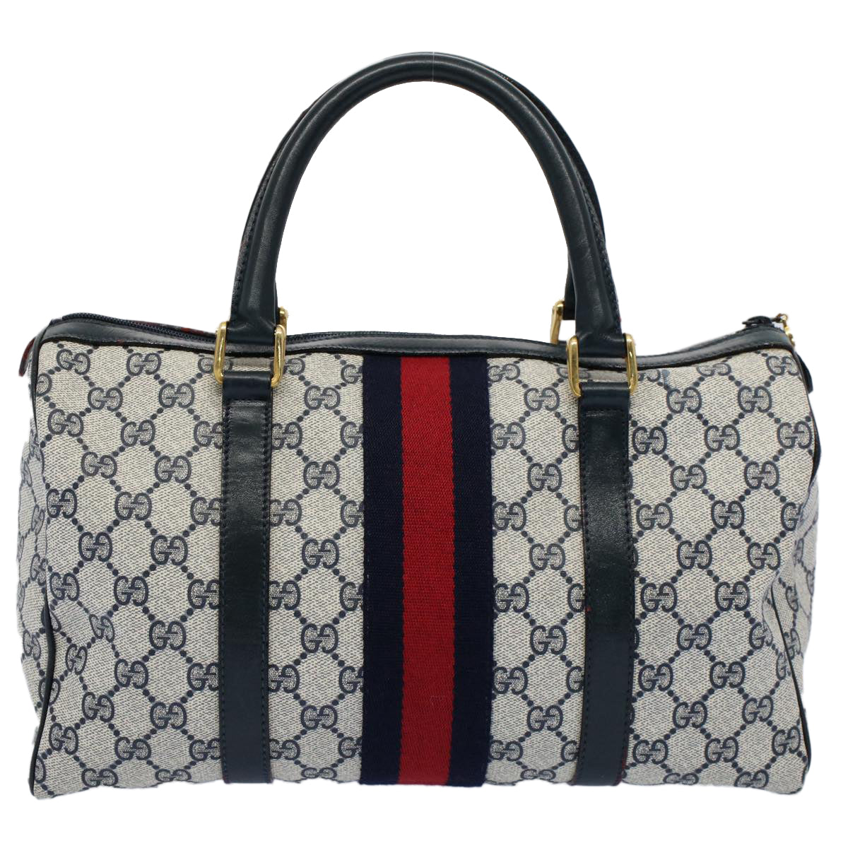 GUCCI GG Canvas Sherry Line Boston Bag Gray Red Navy 010 378 54741