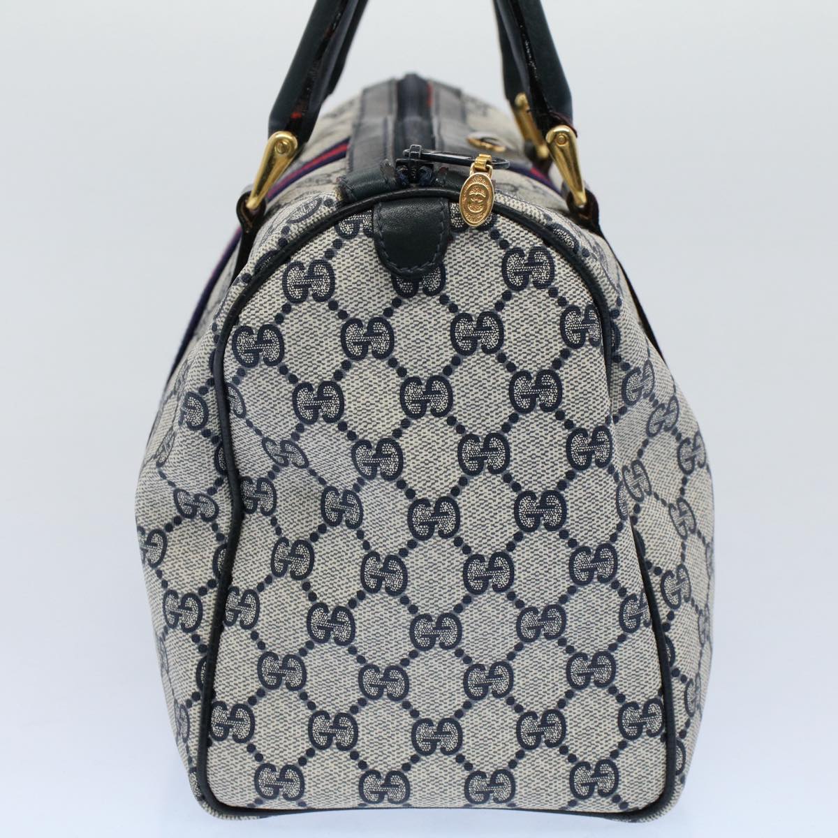 GUCCI GG Canvas Sherry Line Boston Bag Gray Red Navy 010 378 54741