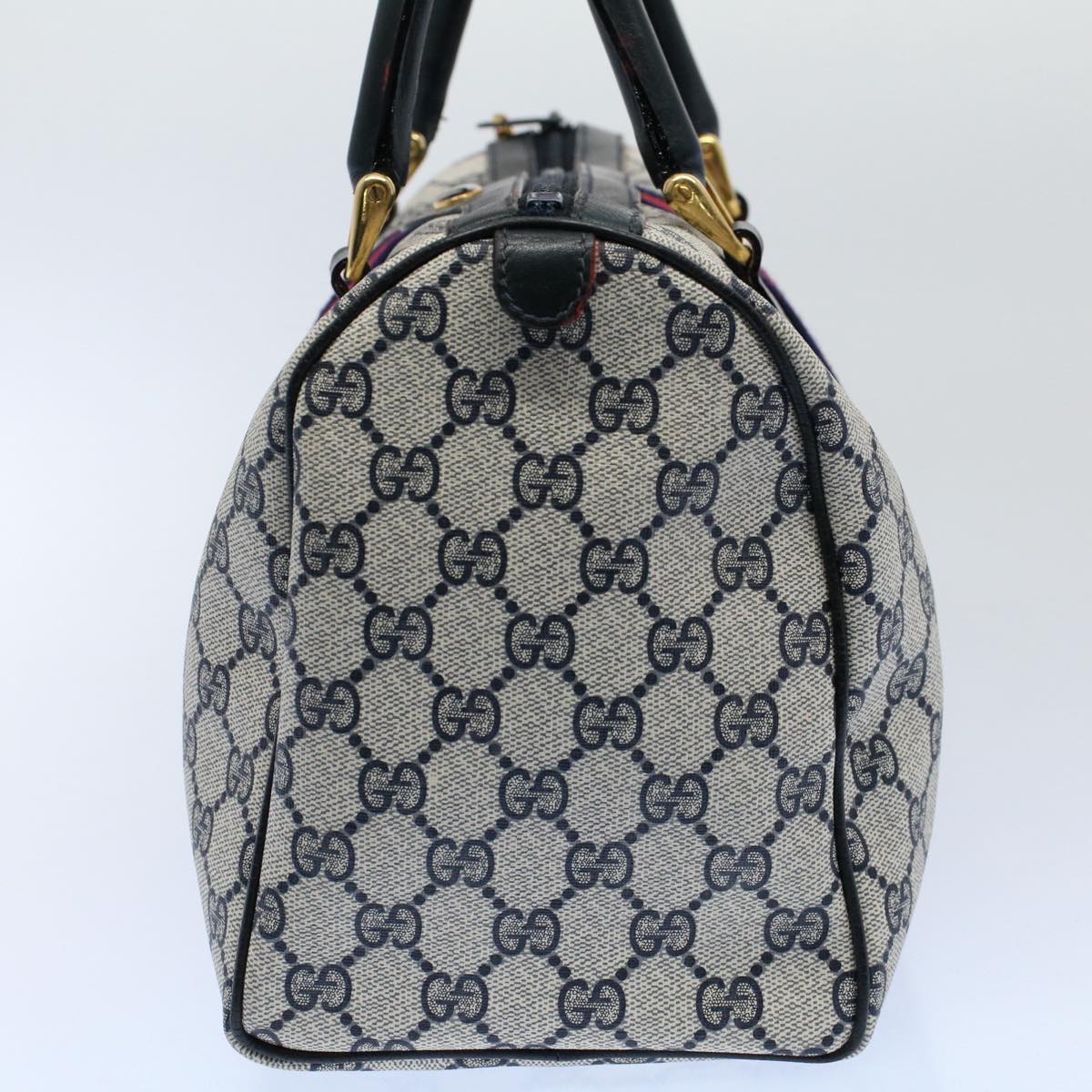 GUCCI GG Canvas Sherry Line Boston Bag Gray Red Navy 010 378 54741