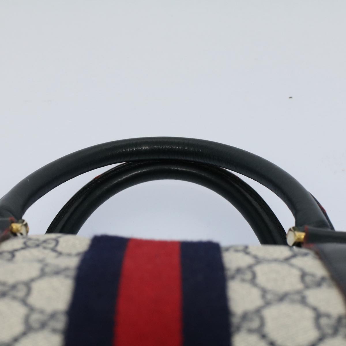 GUCCI GG Canvas Sherry Line Boston Bag Gray Red Navy 010 378 54741
