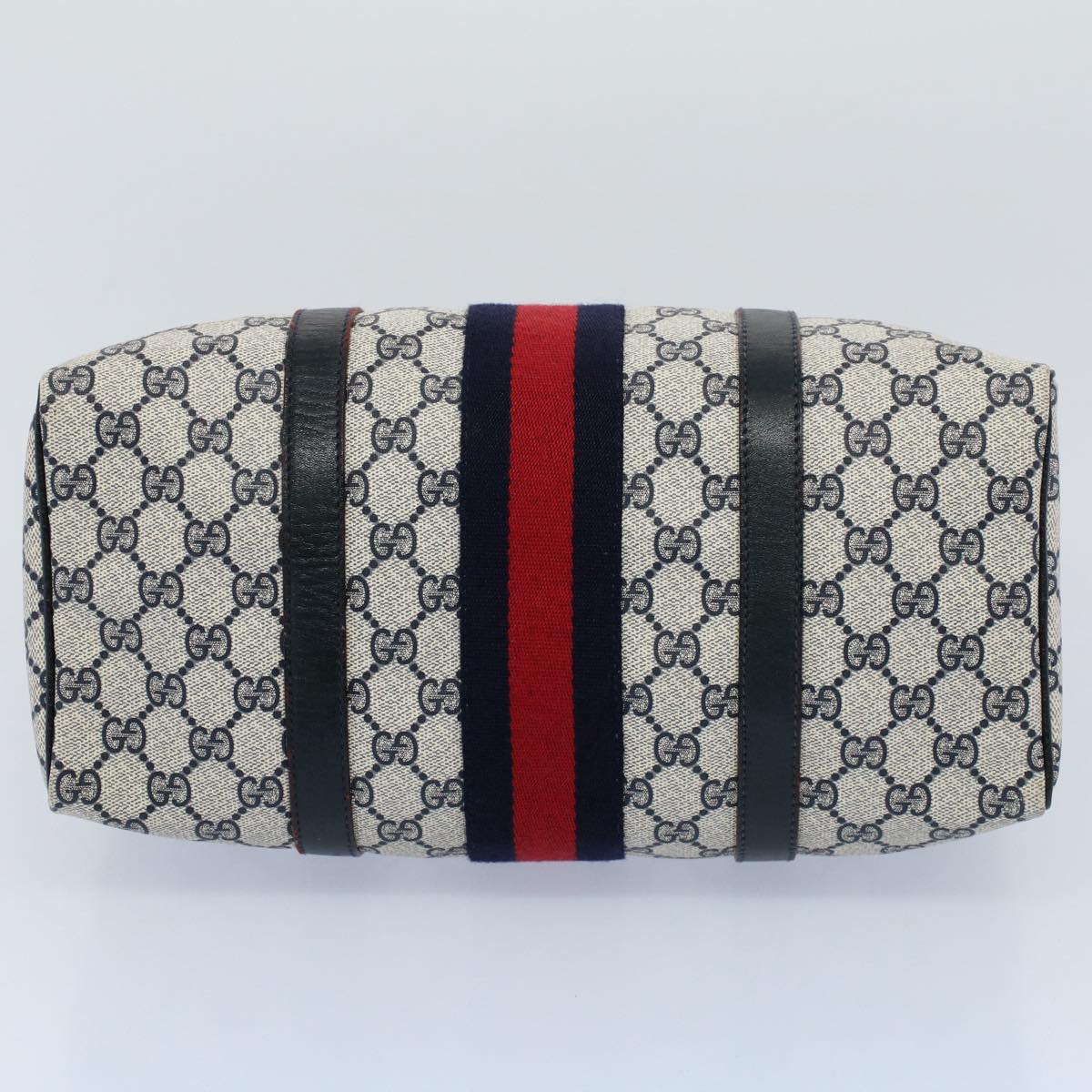 GUCCI GG Canvas Sherry Line Boston Bag Gray Red Navy 010 378 54741
