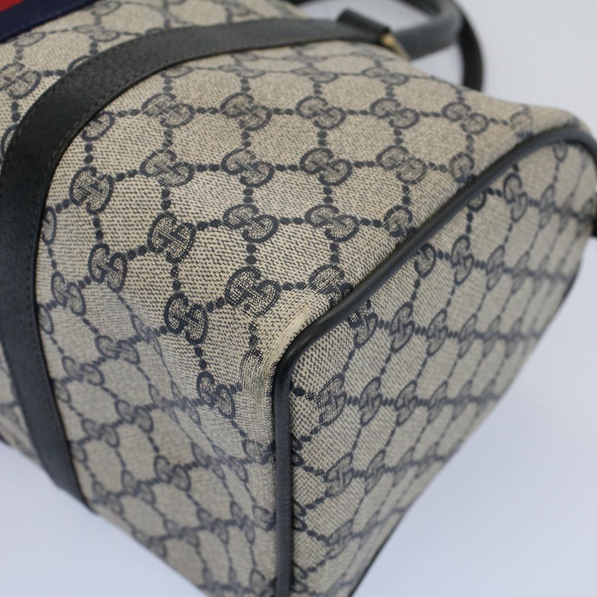 GUCCI GG Canvas Sherry Line Boston Bag Gray Red Navy 012 3842 58 54742