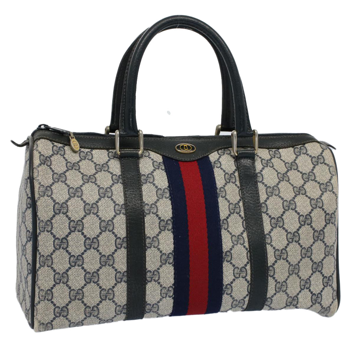 GUCCI GG Canvas Sherry Line Boston Bag Gray Red Navy 012 3842 58 54742