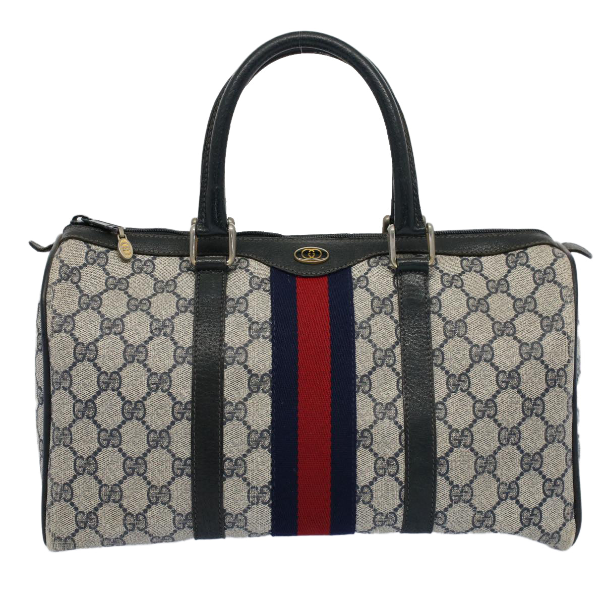 GUCCI GG Canvas Sherry Line Boston Bag Gray Red Navy 012 3842 58 54742